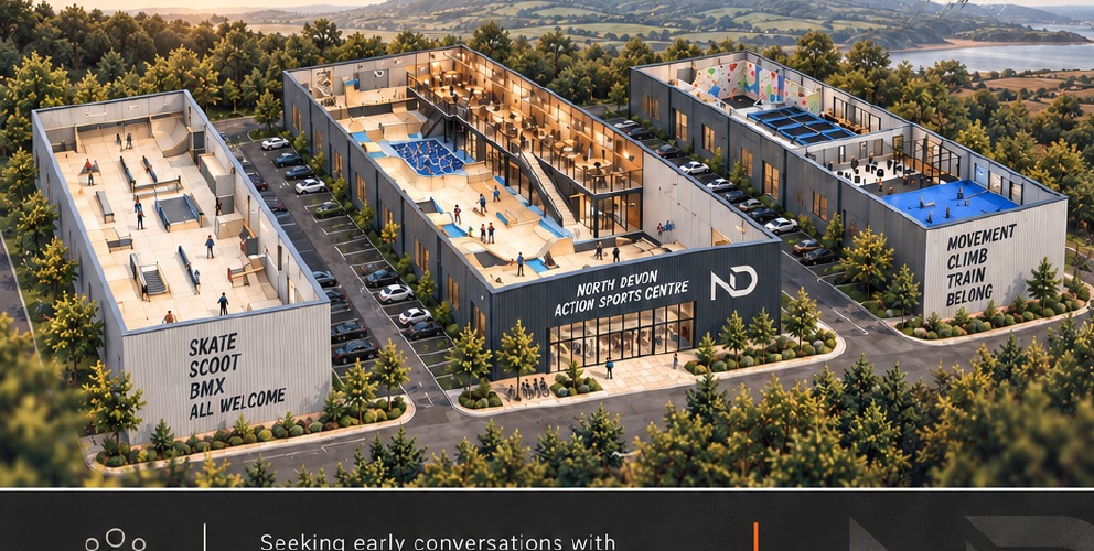 Concept image of the proposed phased North Devon Action Sports Centre campus